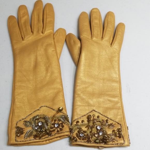 Accessories - 100% Leather vintage gold embellished gloves